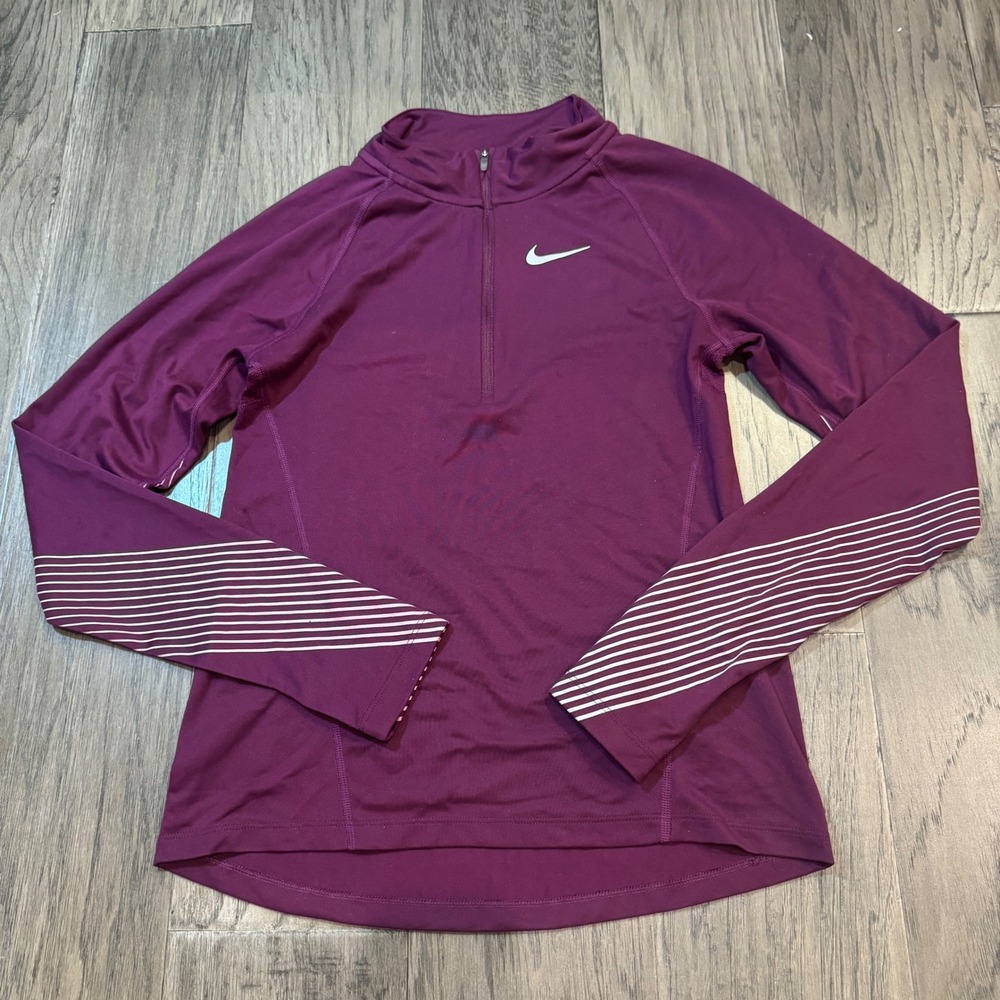Nike Dri-Fit Running Top XS Womens Quarter Zip Pullover Plum Long Sleeve